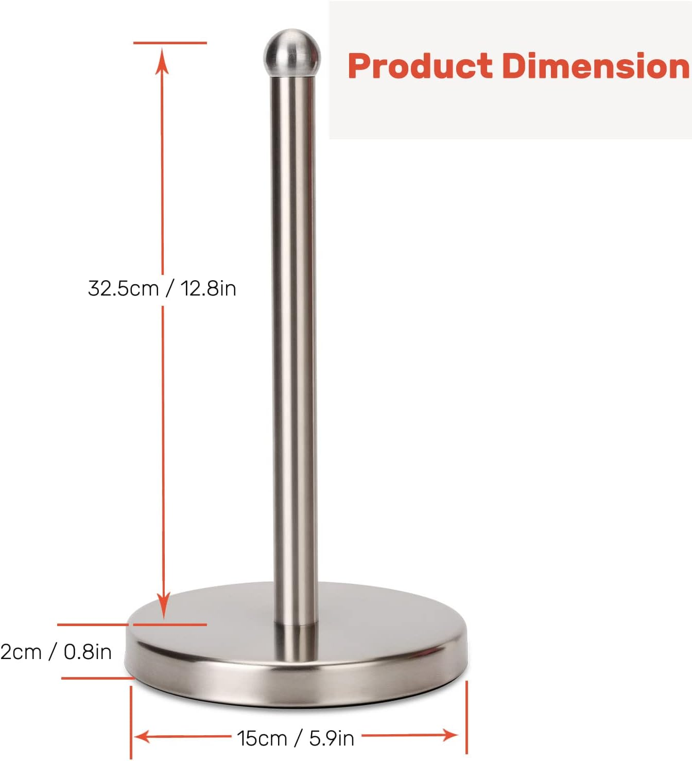 Heavy Weighted Towel Holder, Easy One-Handed Design for Kitchen Stand Dispenser, Sturdy Base for Standard and Mega Paper Rolls (Brushed - Stainless Steel Base) - Silver image number 7