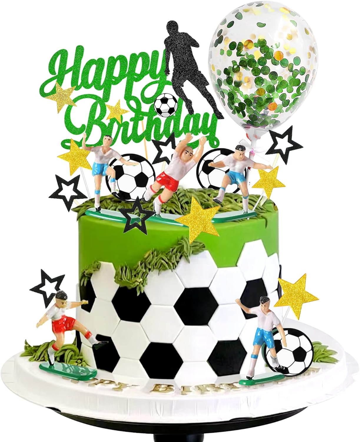 Soccer Cake Topper Soccer Ball Player Cake Decorations for Men Boy Soccer Birthday Party Sport Party Supplies (Multicolour) image number 3