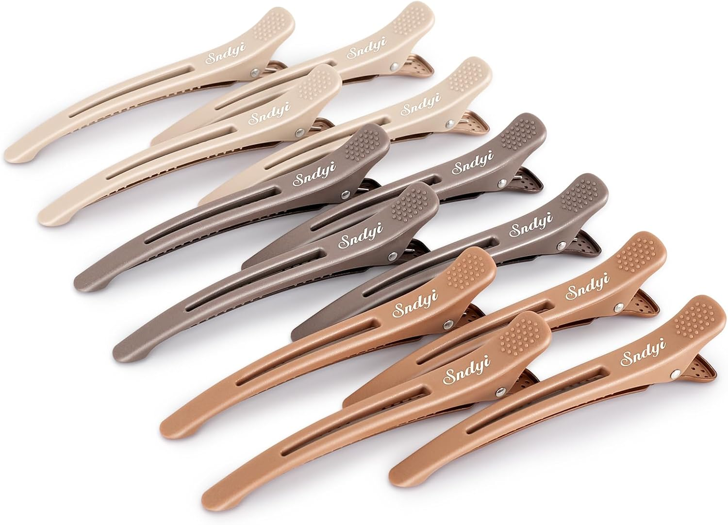 Sndyi Hair Clips, Hairdressing Supplies, Pack of 12 Hair Clips for Styling and Cutting, Section Clips, Hairdresser, Non-Slip Hair Clips with Silicone Band, Hair Clips for Thick and Thin Hair, Neutral image number 4
