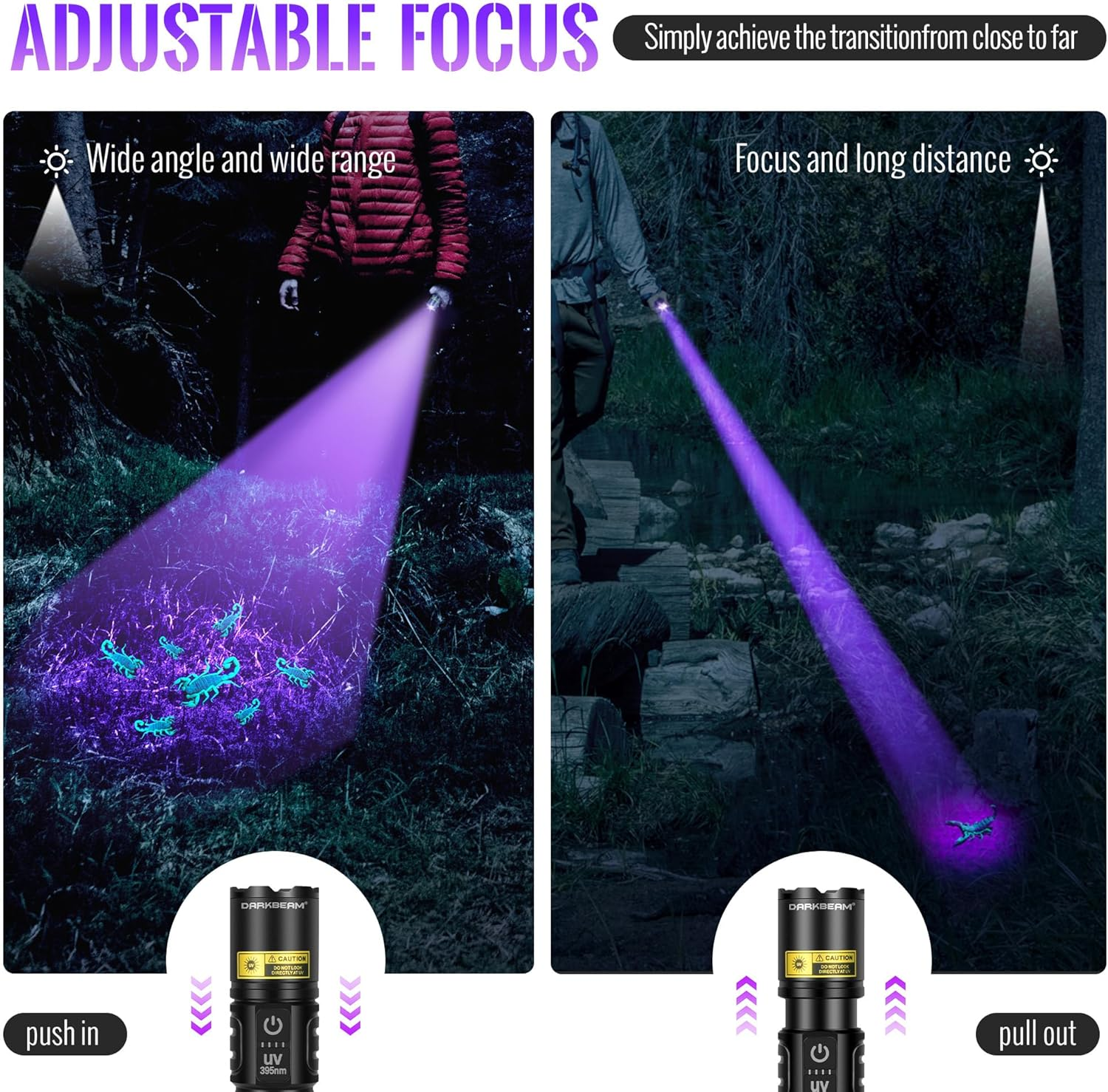 DARKBEAM UV Flashlight Blacklight 395Nm Black Light, High Lumens LED Flashlights USB Rechargeable Super Bright for Camping, Powerful Woods Lamp Pet Urine, Uranium Glass Detector, Resin Curing image number 6