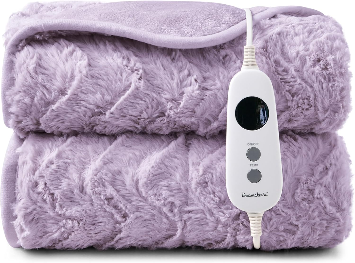 Dreamaker Luxury Faux Fur Electric Heated Throw Blanket 200X180Cm Heating Rug Reversible Coral Fleece Plush Snuggle Overheat Protection LED Display 9 Heat Settings Detachable Controller - Natural