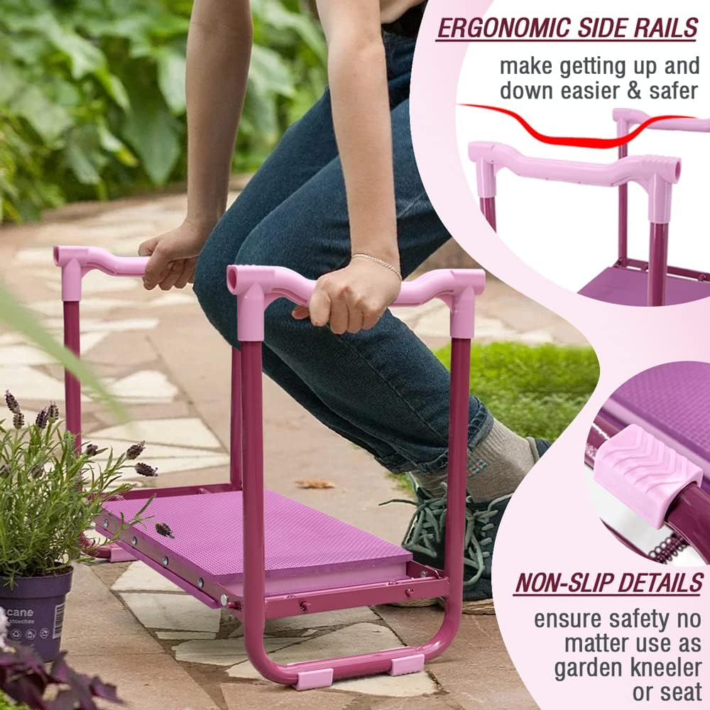 Colwelt Garden Kneeler Upgraded, Gardening Kneelers Stool with Rugged & Sturdy Steel Frame, Garden Seat and Kneeler Bench with Tool Pouch, EVA Foam Pad Protects Your Knees(Purple) image number 3