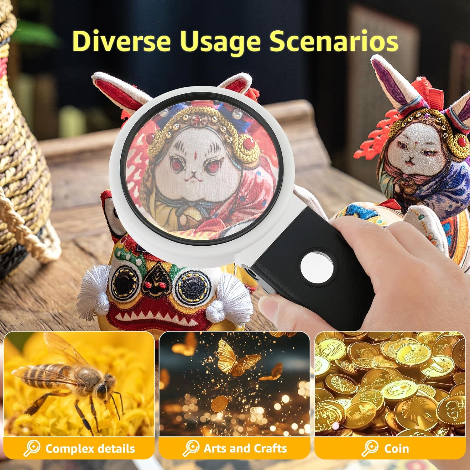 Magnifying Glass with Light and Stand 10X 25X Foldable Magnifier USB Handheld and Standing Illuminated Magnifier Reading Lighted Magnifying Glass for Reading(Black,1) image number 1