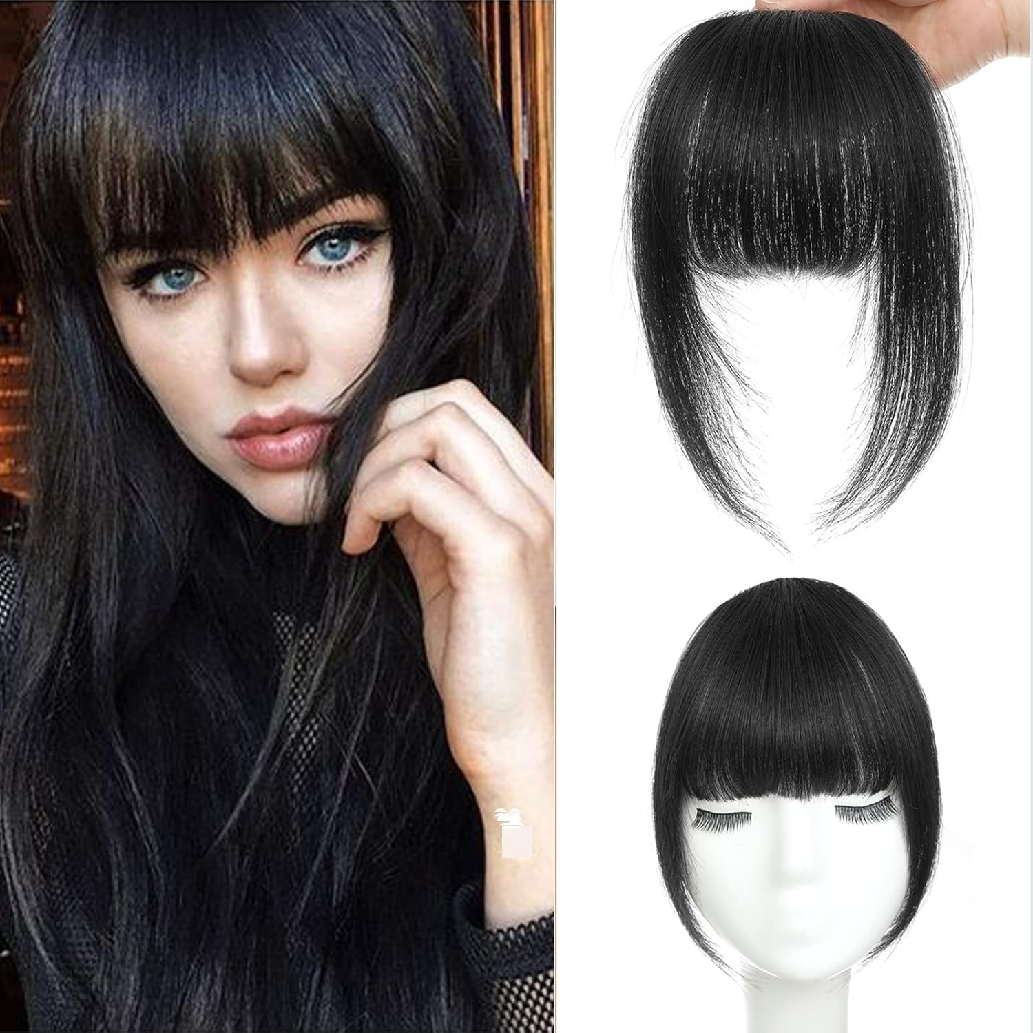 100% Human Hair Clip on Bangs - Natural Black, Real Human Hair, Clip in Bangs for Natural Hair image number 4