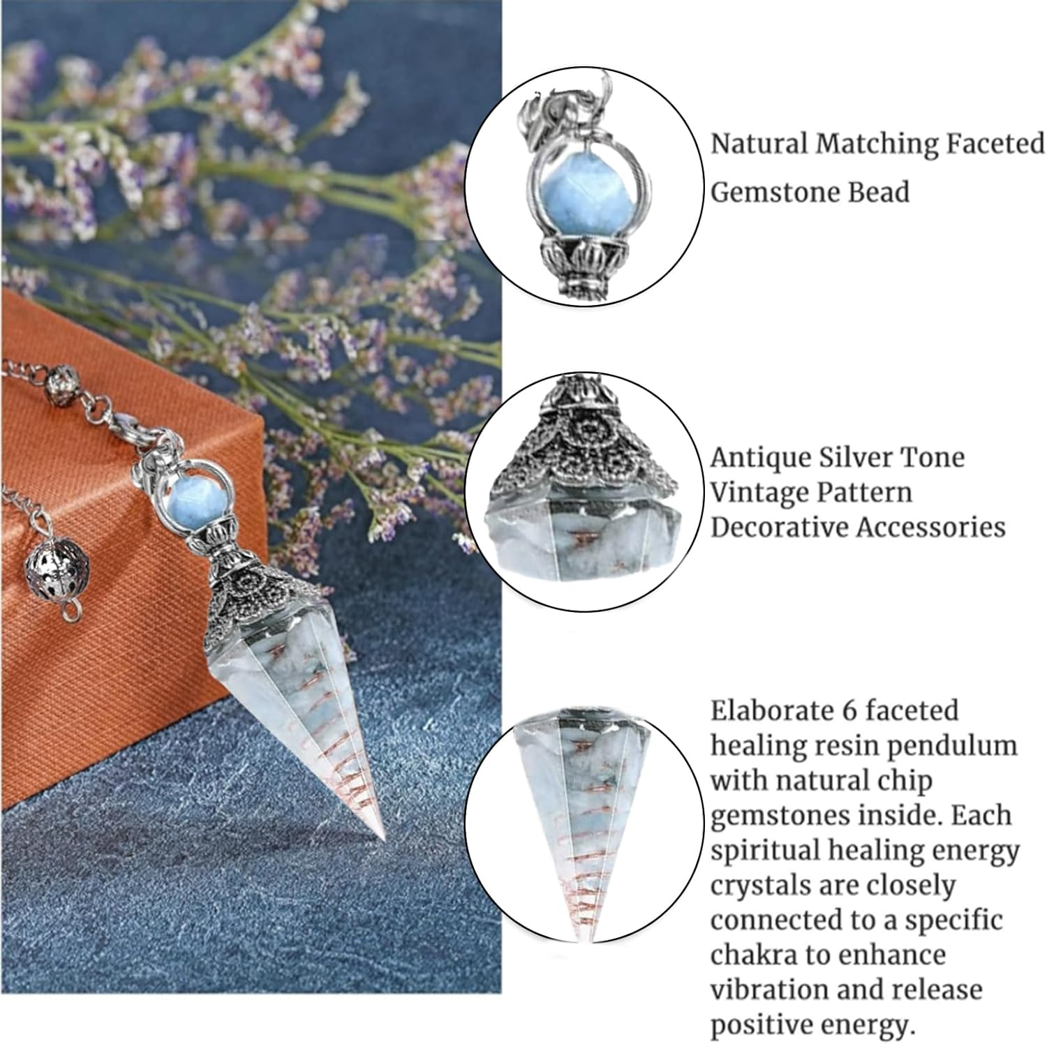 2 PCS Crystal Pendulum Set with Pouch, Natural Aquamarine Crystals for Dowsing Divination, Meditation, Chakra Balancing, Energy Healing, Spiritual Rituals image number 4