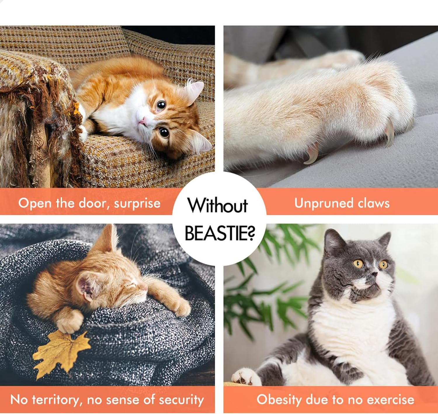 BEASTIE Cat Tree 141Cm Tall, Multi-Level Wood Scratching Post Tower with Scratcher Pole Condo House for Furniture Protecting, Black Colour - Grey image number 5