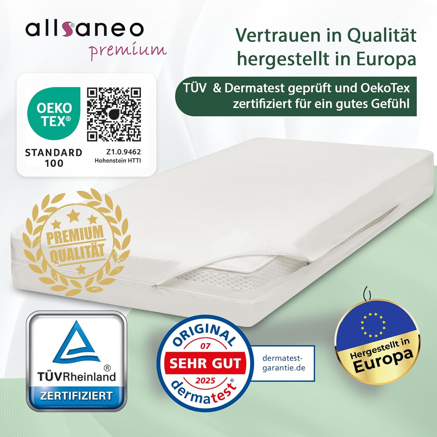 Allsaneo Premium Encasing Mattress Cover 160 X 200 X 24 Cm, Allergy Sufferers Bed Linen, Extra Soft and Light, Anti-Dust Mite Intermediate Cover for Mattress image number 4