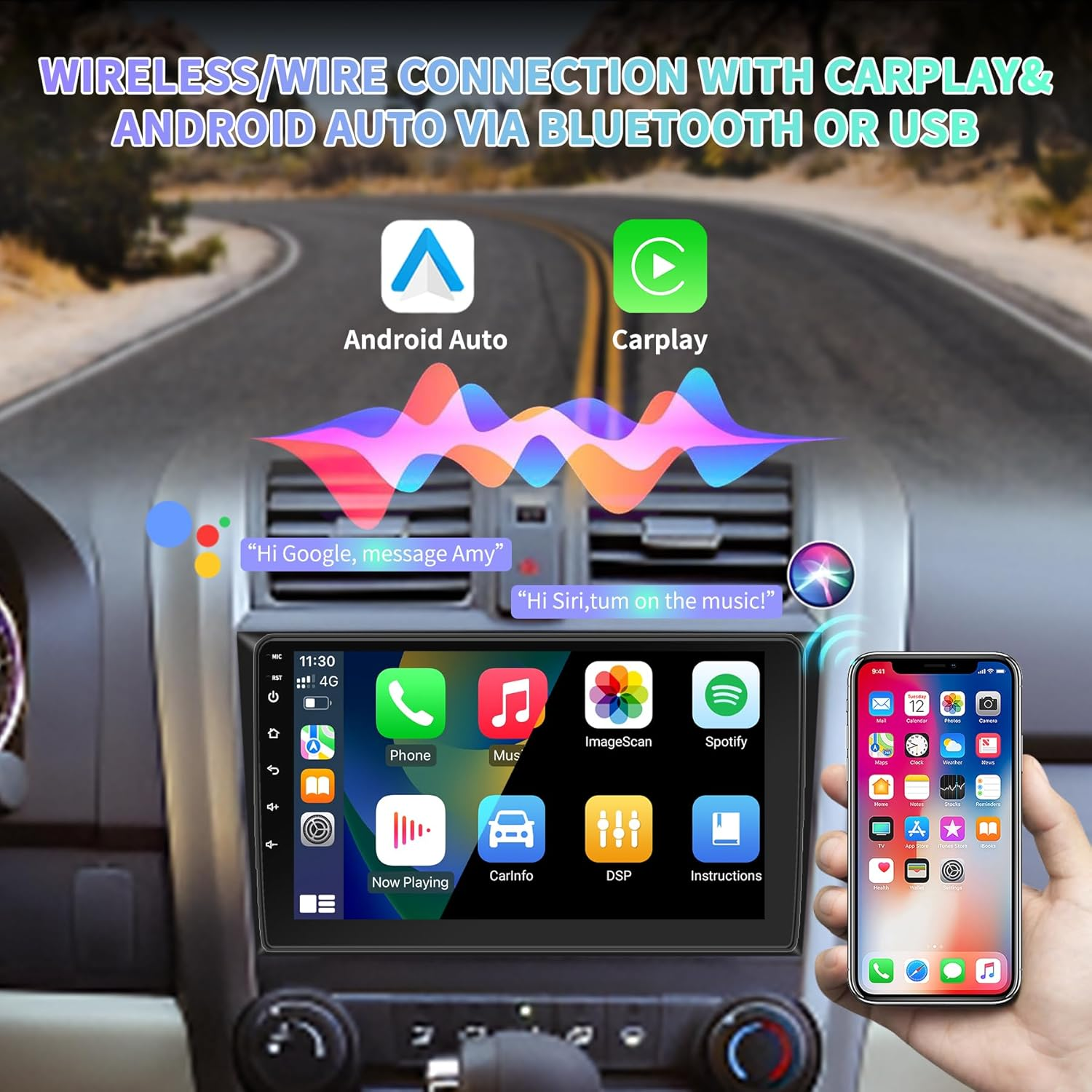 Android 12 Car Stereo for Honda CRV 2007 2008 2009 2010 2011 with Wireless Carplay/Android Auto, Car Radio Bluetooth, HD Touchscreen, GPS Navigation, Wifi/Hotspot, SWC Voice Control Head Unit 2G+64G image number 3