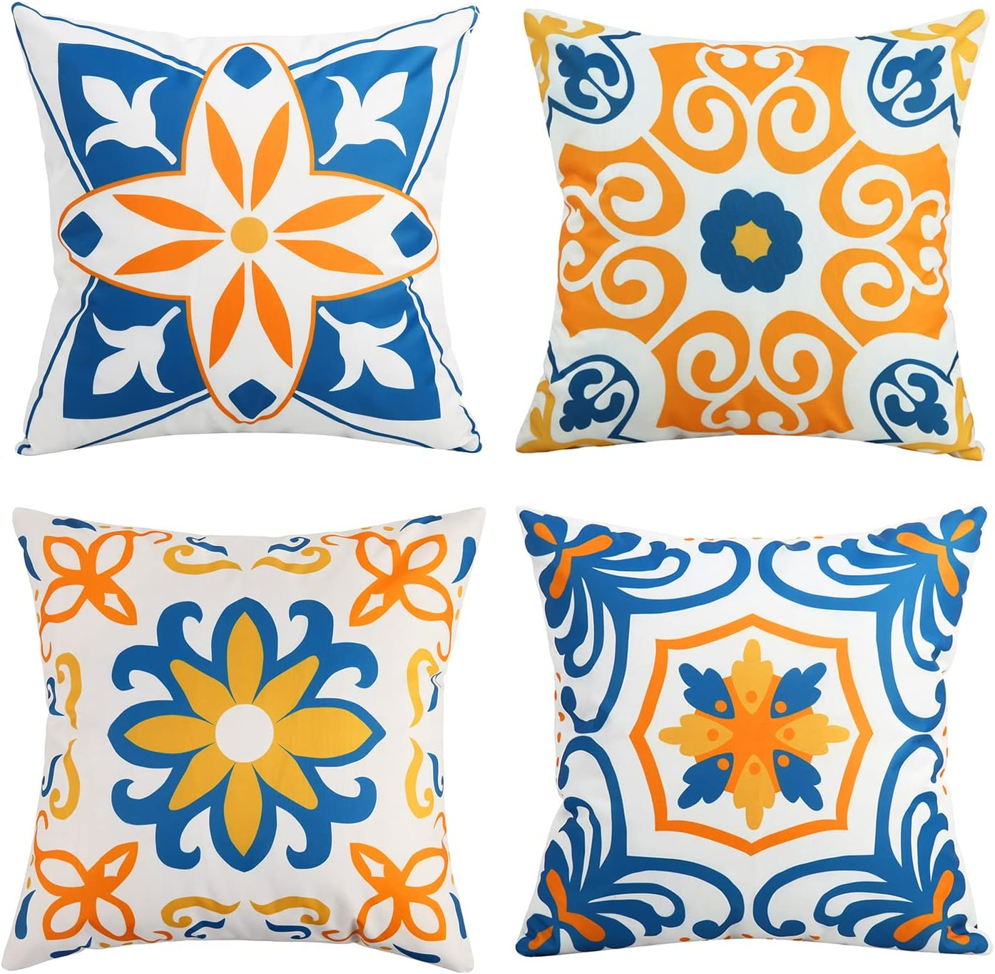 Outdoor Waterproof Throw Pillow Covers Set of 4 Floral Printed and Boho Farmhouse Outdoor Pillow Covers for Patio Funiture Garden 18X18 Inch Yellow image number 1