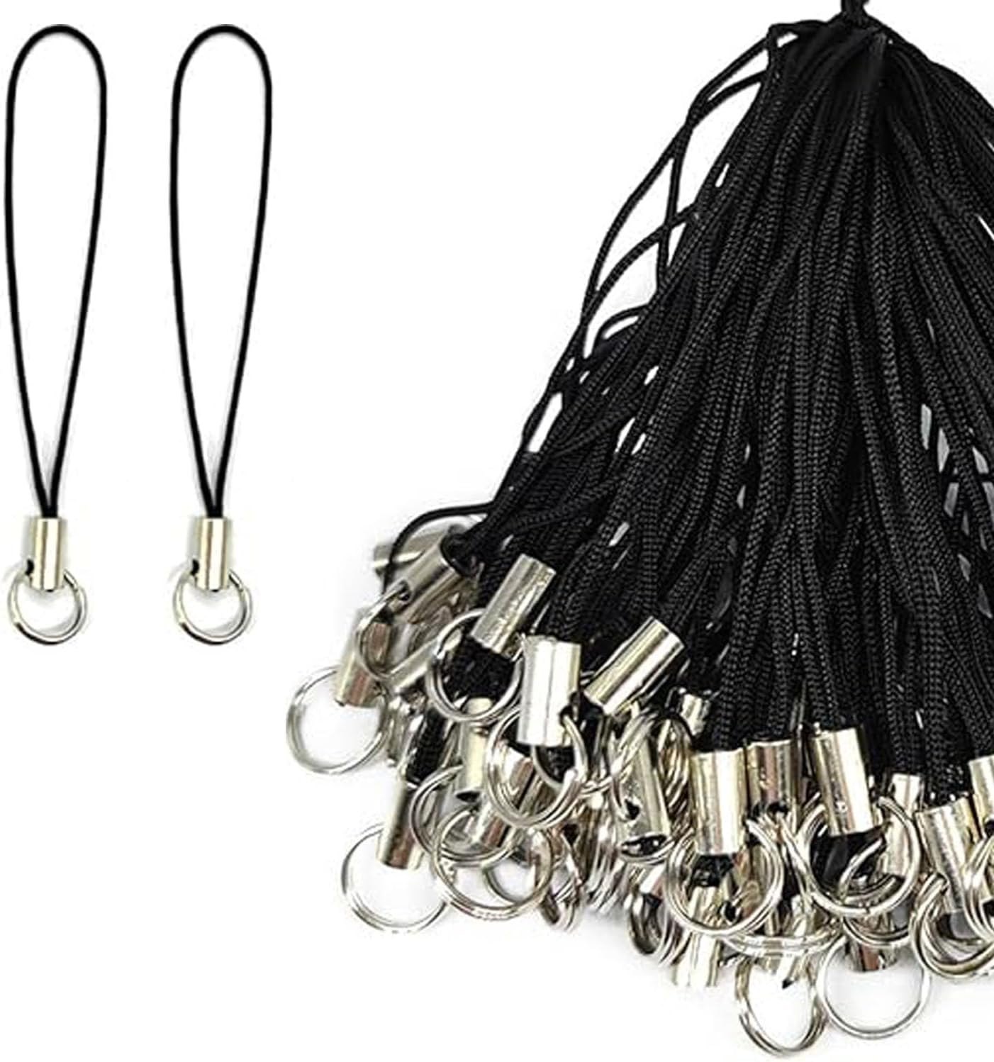 100Pcs Cell Phone Split Ring Strap - Detachable Ring Strap Phone Charm Cords (Black)