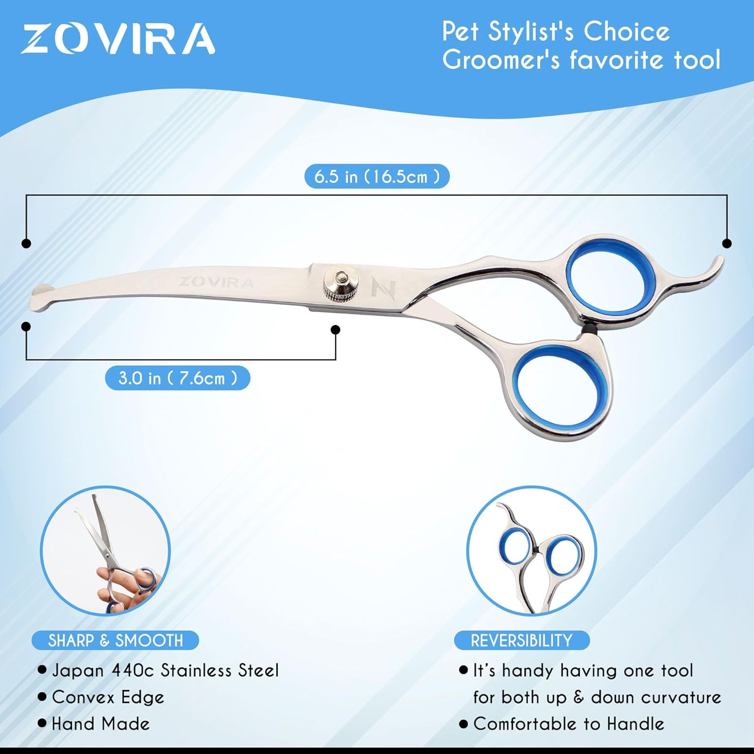 Zovira Dog Grooming Scissors, Pet Grooming Scissors, 6.5 Inch Stainless Steel, Professional Hair Cutting Scissors for Dogs and Cats (Animal Scissors Single) image number 4