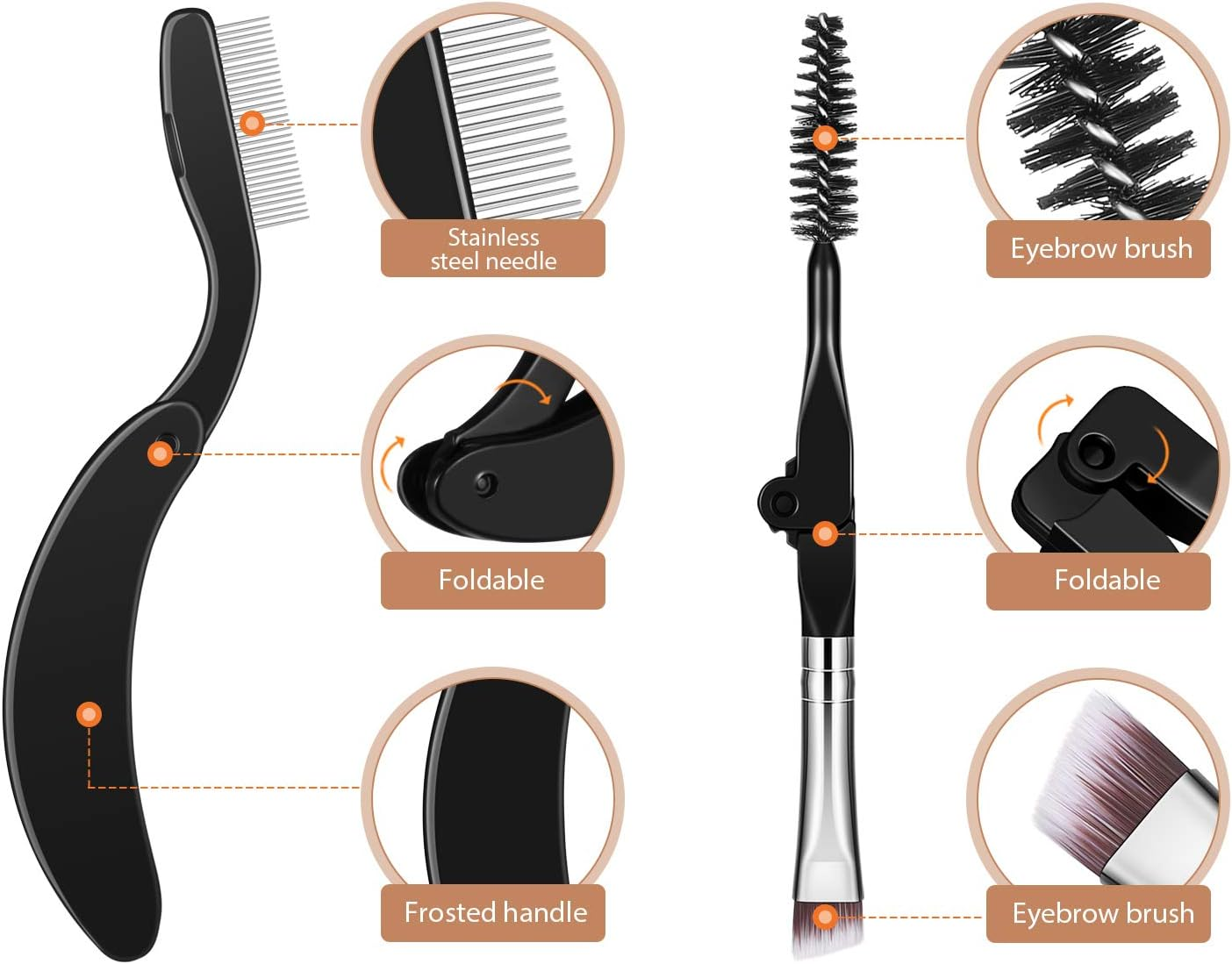 Boao 4 Pieces Folding Eyebrow Comb Eyelash Comb Lash Separator Tool Eyelash Grooming Brush for Making up Supplies Tools(4 Pieces,Style A) image number 2