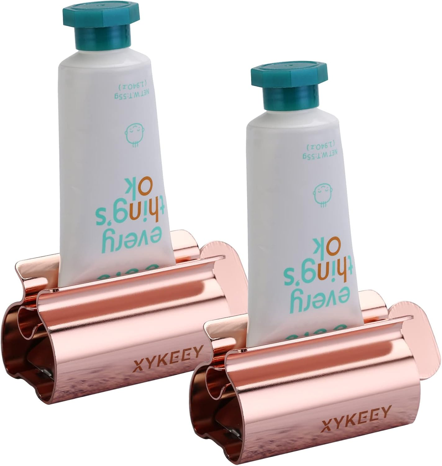 XYKEEY Toothpaste Tube Squeezer - Set of 2 Toothpaste Squeezer Rollers, Metal Toothpaste Tube Wringer Seat Holder Stand (Stainless Steel)