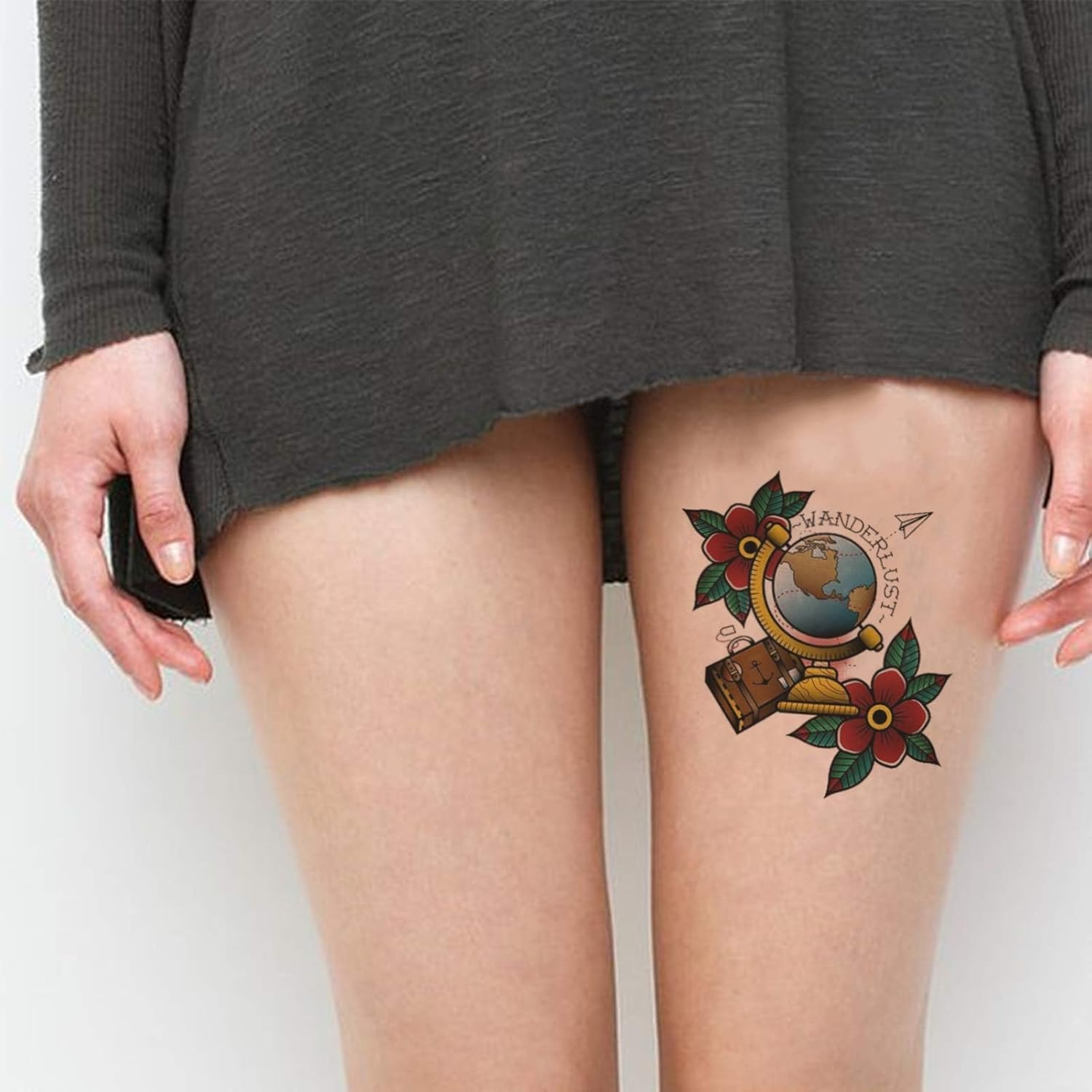 CARGEN Traditional Temporary Tattoos - Old School Vintage Classic Cool Stickers Sailor Jerry Style Flower Globe Beach Coconut Tree Skull Poker Drifting Bottle Dice Torch Temporary Tattoo Fake Tattoo image number 6