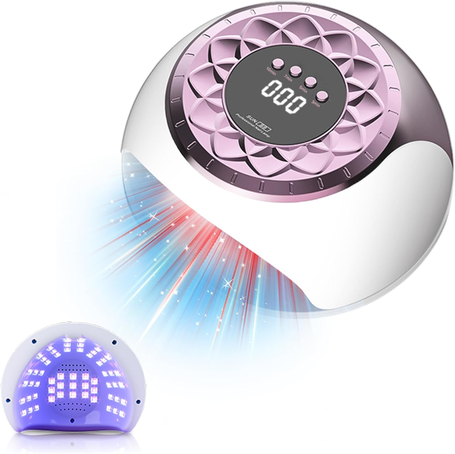 IUHFSIFS 5.0 Fingernails - Intelligent 3/5/7/10Min Timer Function Timing Device Equipment for Home Use, Both Hands/Feet Can Be Used Simultaneously Laser (Pink)