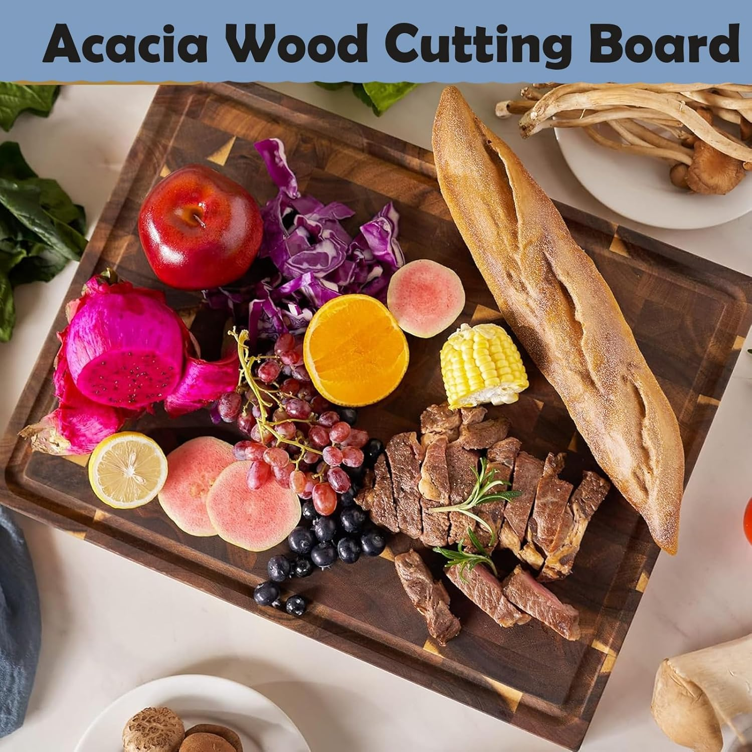 Wooden Chopping Board, End Grain Cutting Boards with Juice Groove & Handle, 40 * 30 * 3 CM Checkered Chopping Board Charcuterie Board, Chopping Mat for Meat, Vegetables, Fruit image number 3