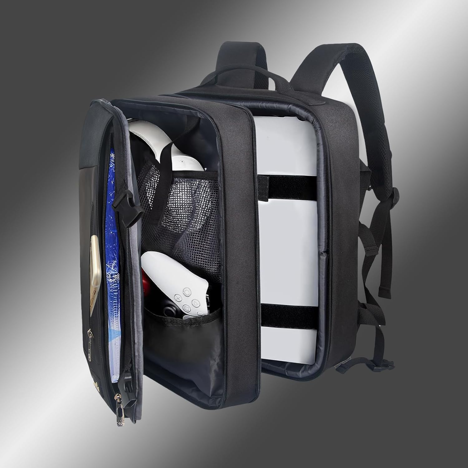 Hap Tim Travel Backpack for PS5 Console, Padded Protection Playstation 5 Carrying Case, Large Capacity for Laptop, PS5 Controller, Headset, Game Discs and Accessories, Black （AU-2306） image number 5