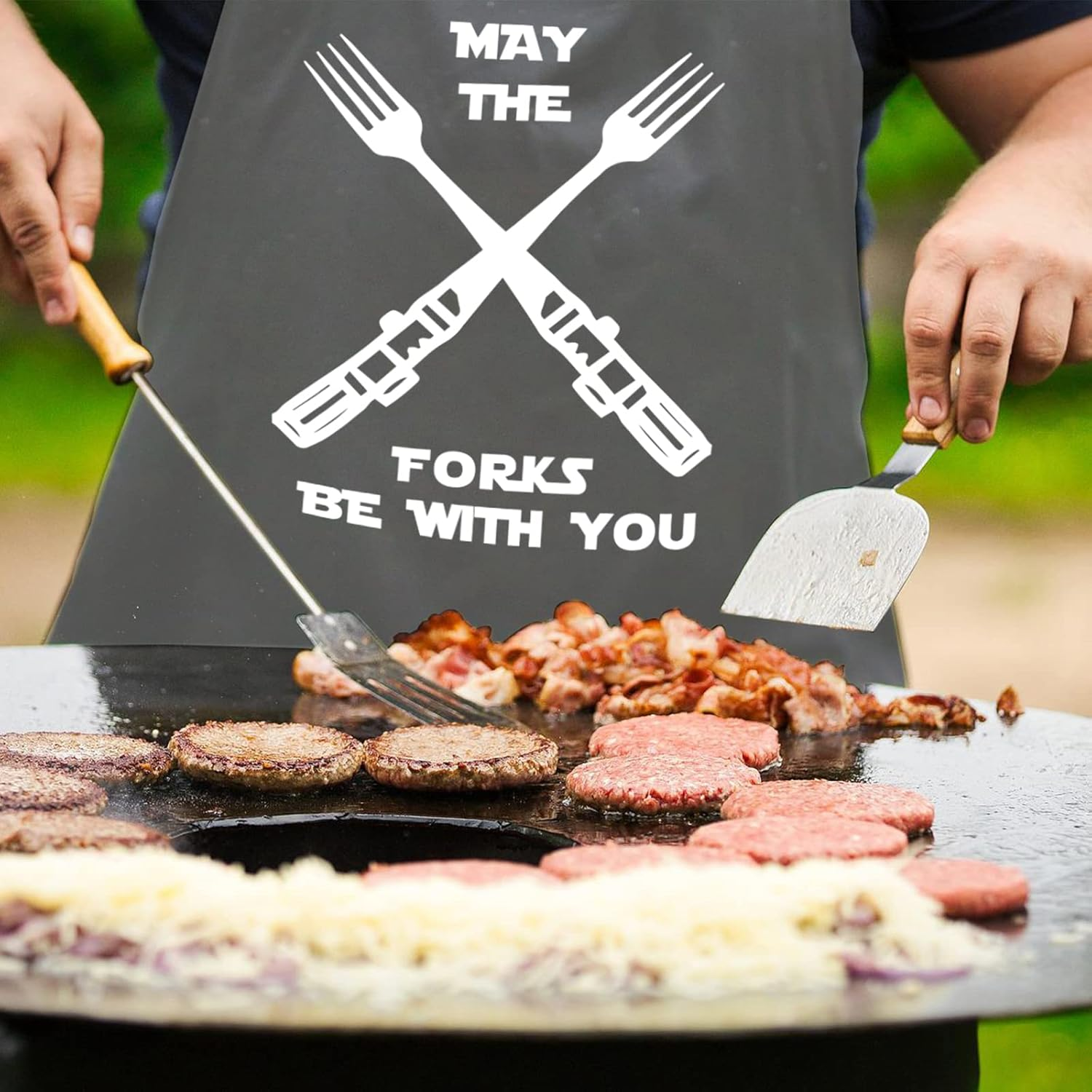 Cooking Aprons for Men Women, Kitchen Chef Apron, BBQ Grilling Gifts for Husband Dad - May The Forks Gray image number 2