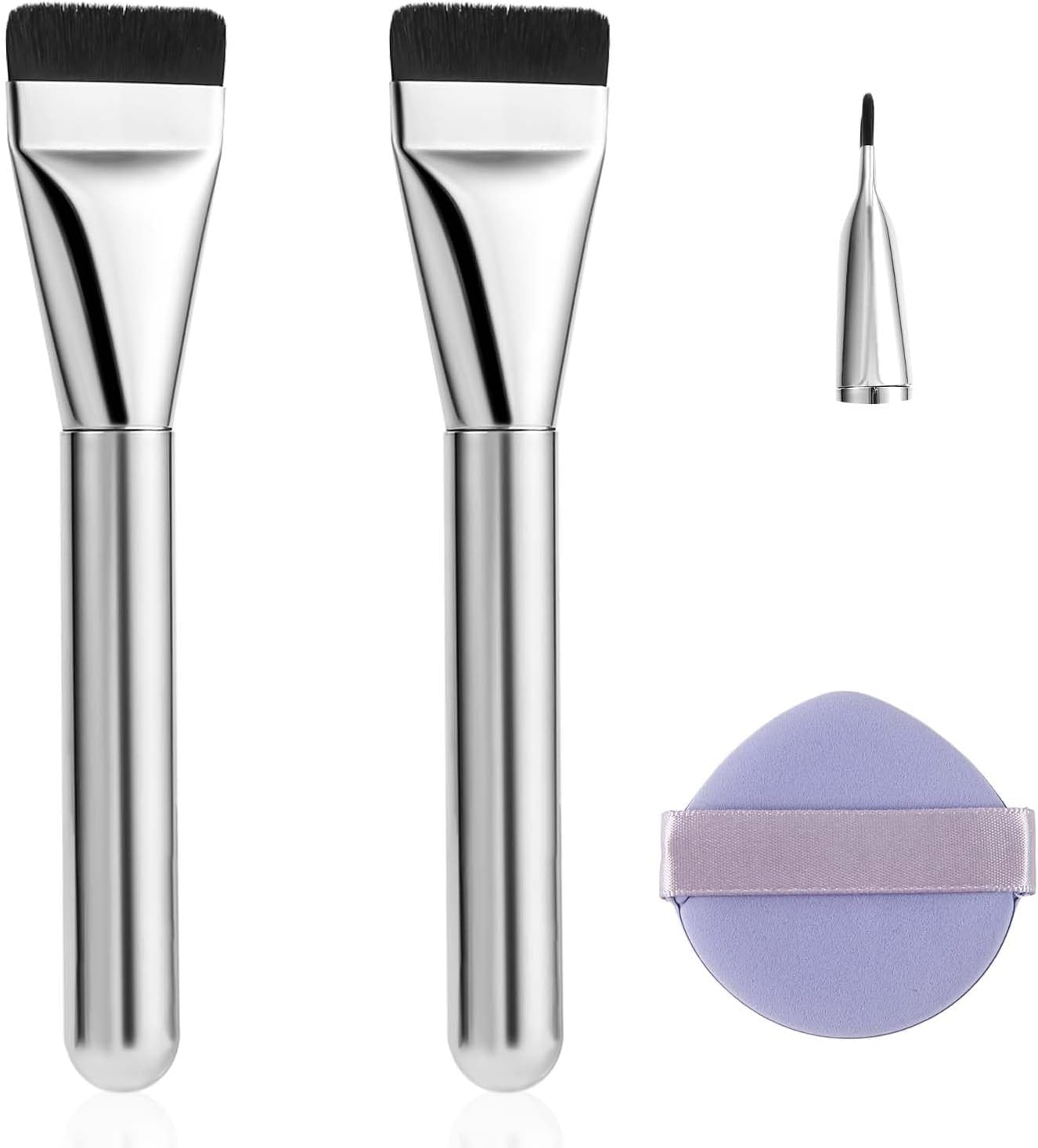 3Pcs Flat Foundation Brush Sets, Small Spatula Thin Makeup Brush with Makeup Puff Perfect for Blending Liquid Cream Foundation Concealer Applicator Cosmetics Makeup Face Brush Tools image number 4