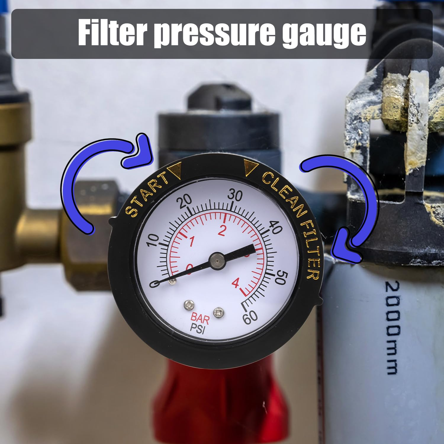 0-60PSI Pool Filter Pressure Gauge, 1/4 NPT Back Mount Waterproof Clean Sand Filter Indicator Water Pressure Gauge Replacement Parts Accessories for Swimming Pool Pumps Spa Aquarium Pressure Testing image number 1