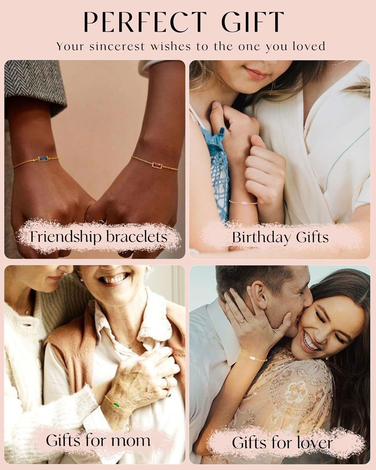 FUNEIA Birthstone Gold Bracelets for Women Teen Girls Non Tarnish Trendy Dainty 14K Gold Plated Bracelet Stack Stackable Blue Green May Emerald Friendship Bracelets Jewelry Gifts for Mom Best Friend - 01. January(Garnet) image number 5