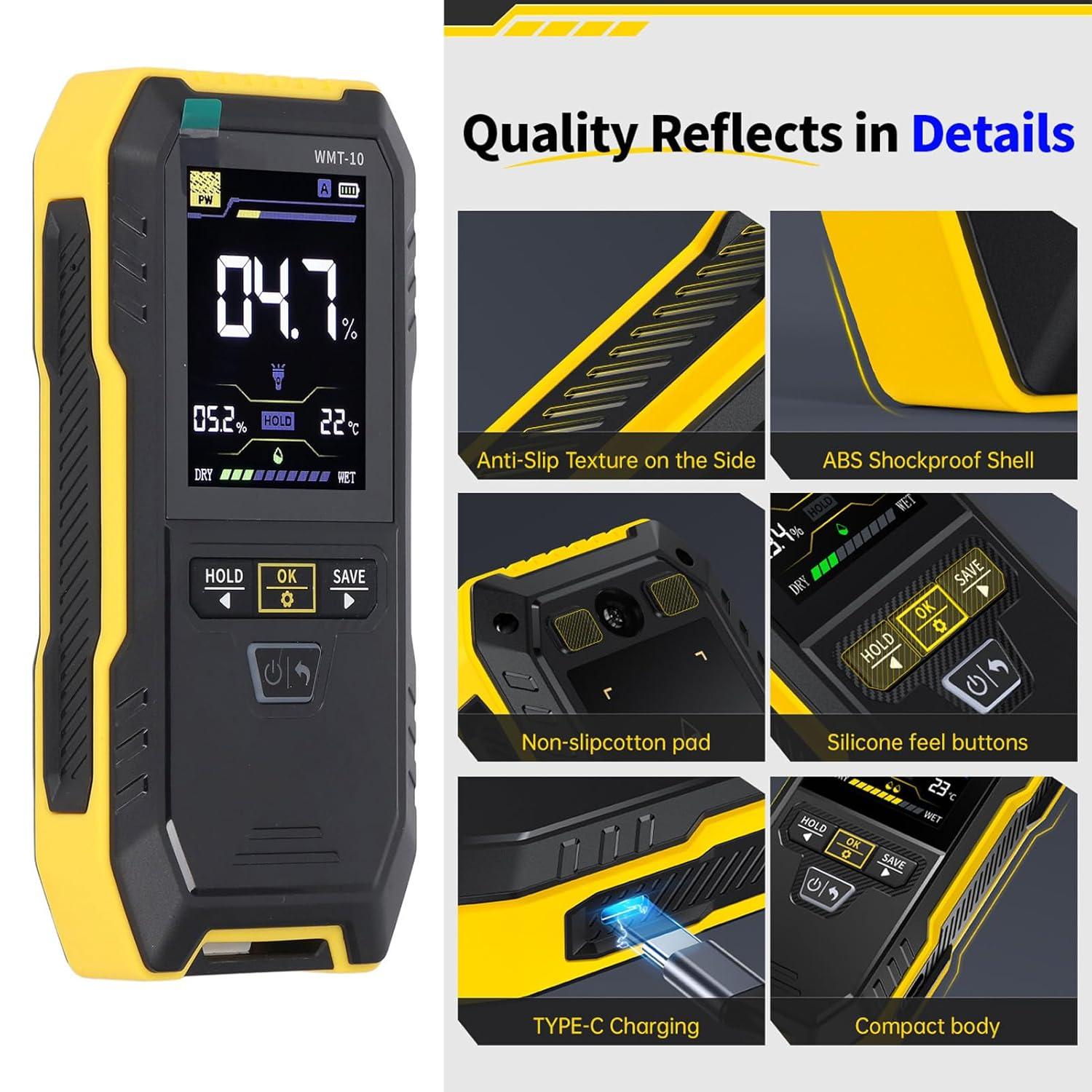 Wood Humidity Meter High Accuracy 2.4 Inch Color Screen Pinless Non Destructive Wall Humidity Tester for Wall Softwood Hardwood image number 1