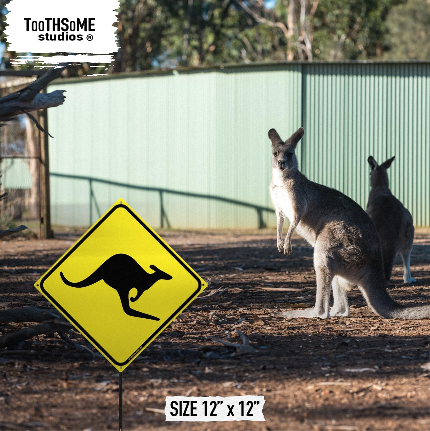 Kangaroo Crossing 12" X 12" Tin Road Sign Xing Australian Outback Theme Plaque Home Decor image number 3