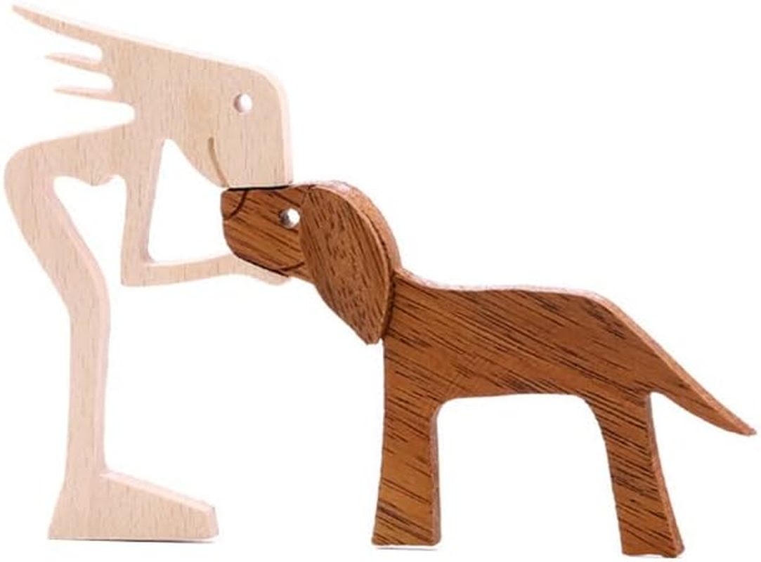 AIMALL Handmade Wooden Statue, Sitting Woman and Dog, Carved Wood Decor Craft, 7.5X5X0.4 Inches, Natural Wood Colour, Rustic Home Decoration