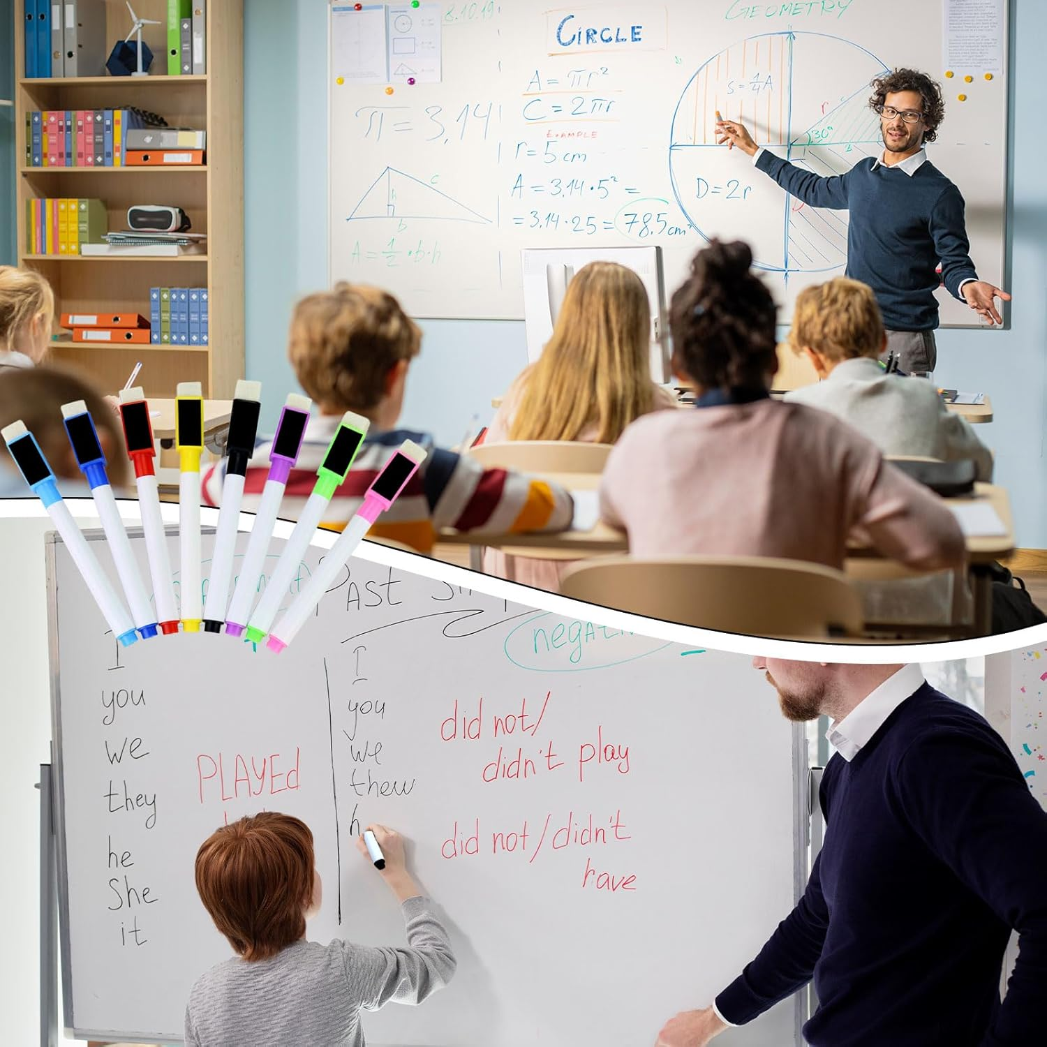 10 Pieces of Whiteboard Markers, Colorful Fine Bullet Washable Markers, Magnetic Dry Erase Markerswith Eraser, Office, Classroom, Teacher and Household Items image number 3