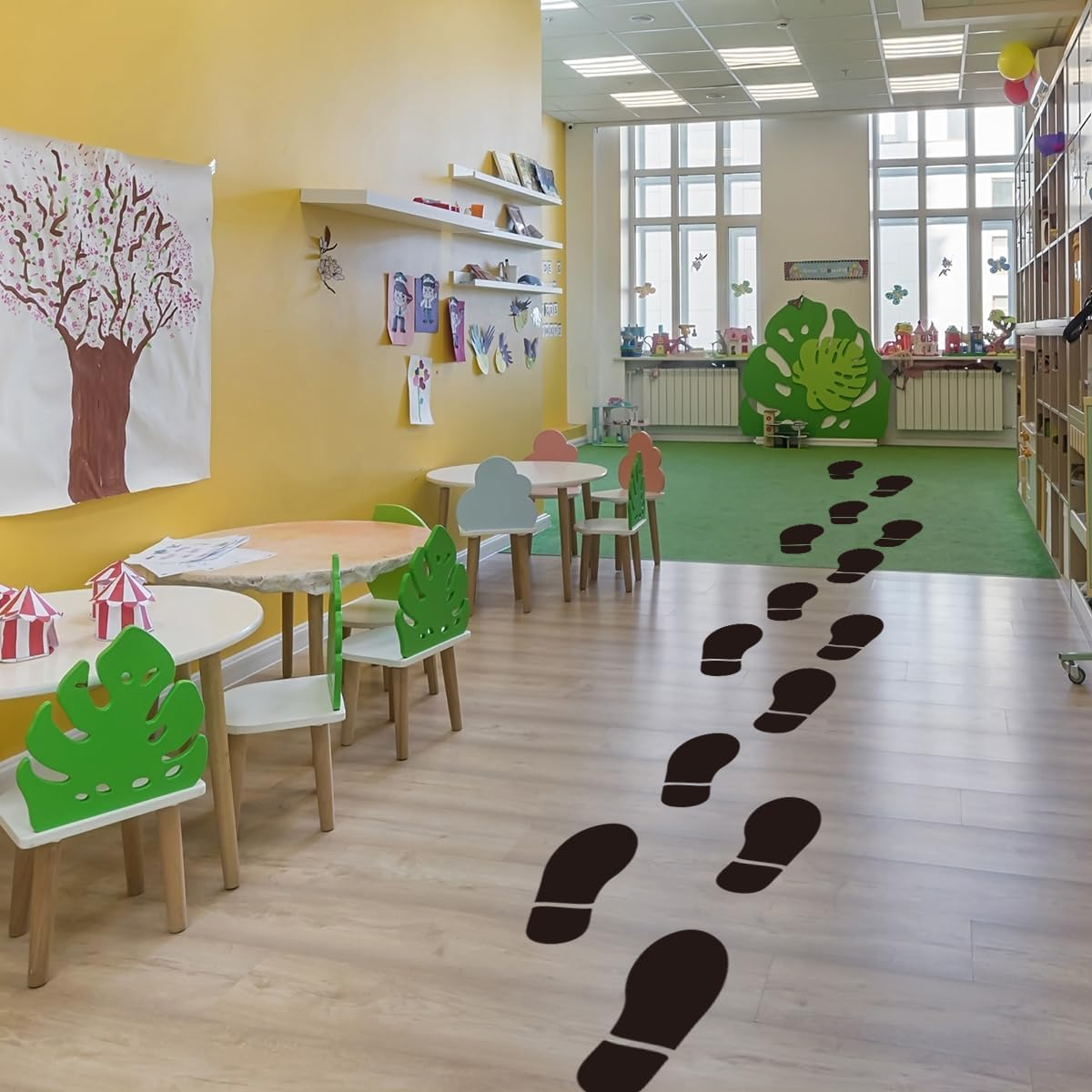 28 Pairs 56 Prints Black Shoe Stickers，Black Footprint Decals，Floor Wall Stairs to Guide Directions，For Office School Floor Wall Stairs to Guide Directions image number 5