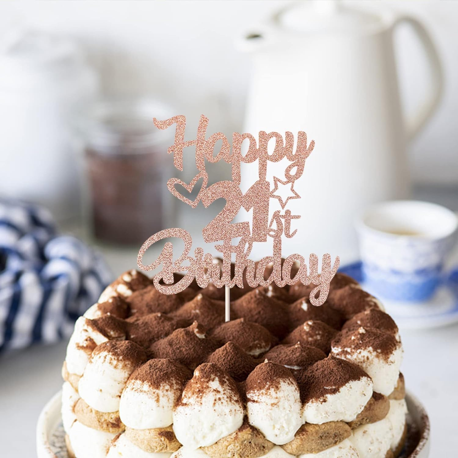 1 Pack Happy 21St Birthday Cake Topper Glitter Heart Star 21 Fabulous Cake Pick Birthday Sign Cake Decorations for Children 21St Birthday Theme Party Supplies Rosegold (21St) - 10Th image number 7