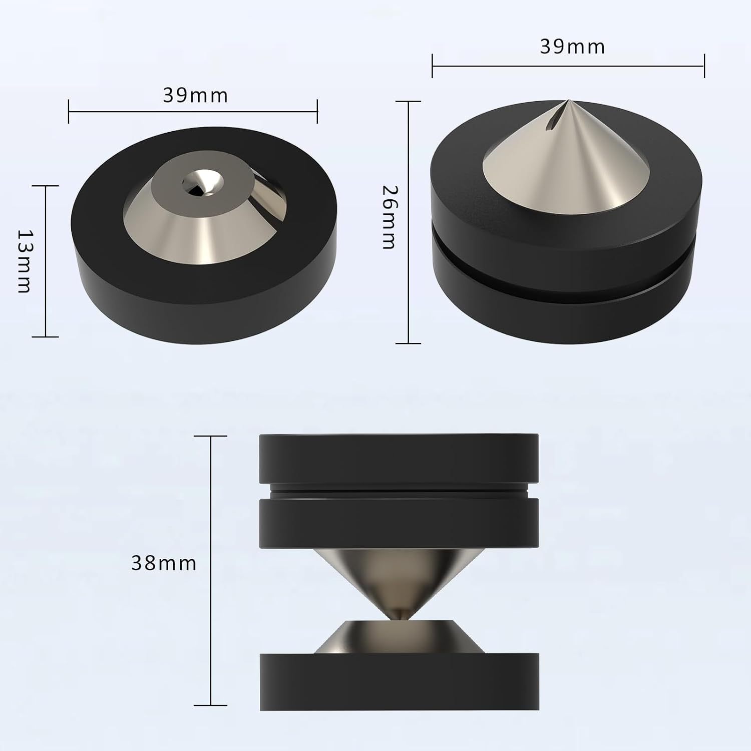 Monosaudio Hifi Speaker Isolation Feet 39X39Mm Speaker Spikes Pads Subwoofer Spikes Amplifier Feet for Audio,Speakers,Subwoofers, Home Theater,Turntable,Dac/Dvd Player(4 Sets, Black) image number 2