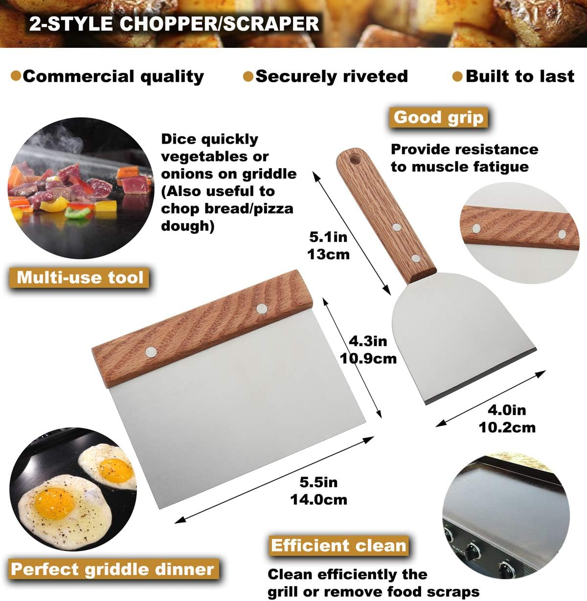 ROMANTICIST 8Pc BBQ Griddle Accessories Kit - Heavy Duty Stainless Steel Professional Griddle Tool Set - Great for Flat Top Cooking Camping Tailgating image number 1