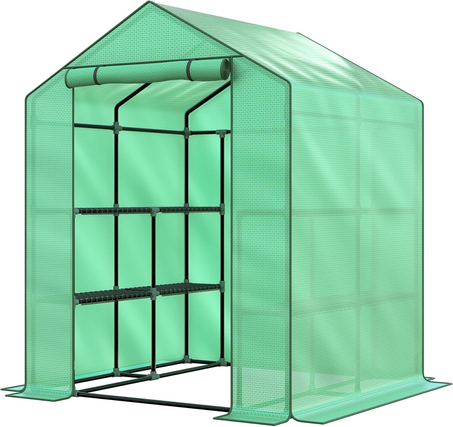 ALFORDSON Greenhouse Garden Shed 1.45X1.45X2M, Walk-In Tunnel Green House with Storage Rack, Steel Frame Grow Tent for Gardening Plants Flowers image number 4