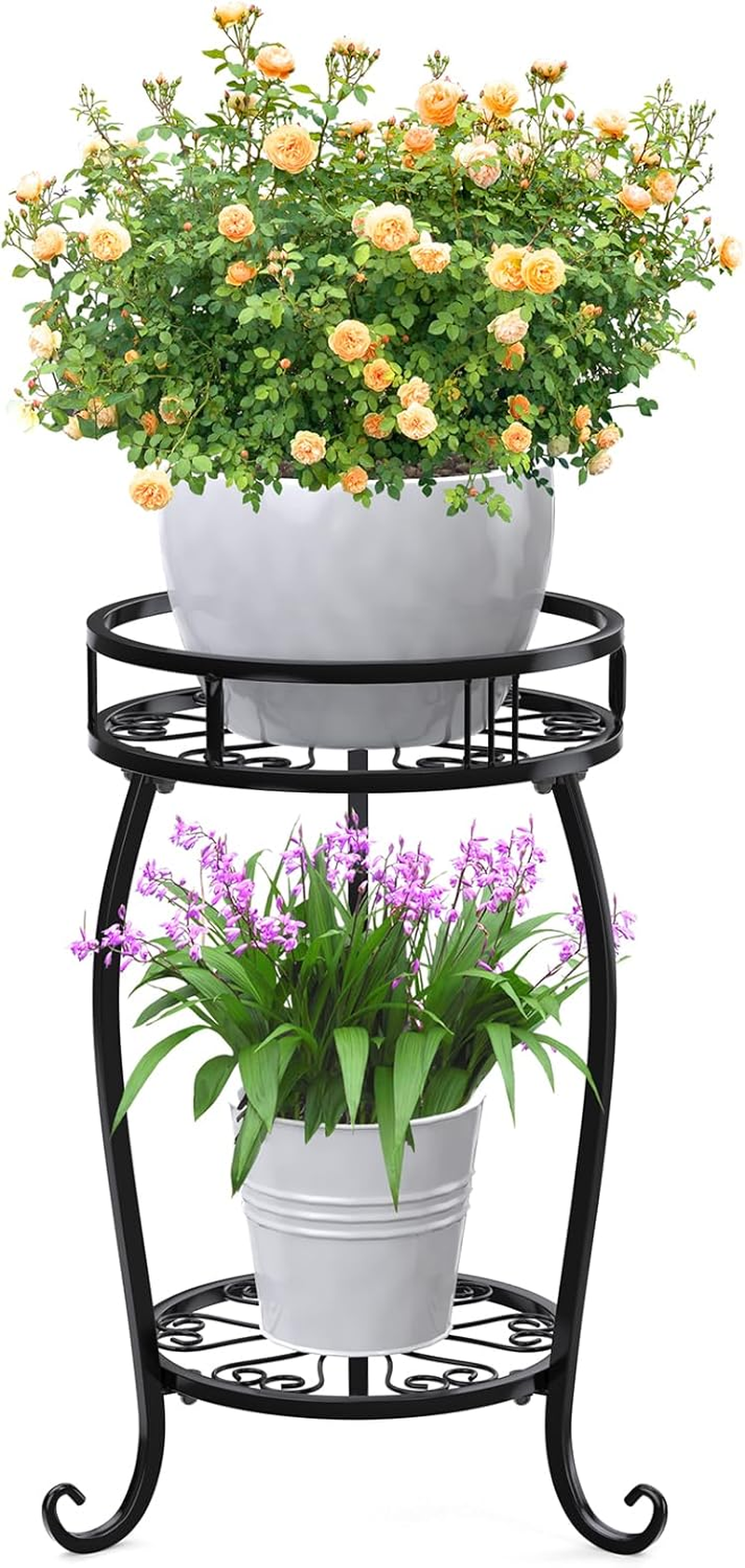 Stlove Metal Plant Stand,2 Tier 19.3 Inch Flower Stand Indoor Decor Flower Pot Shelf Black Iron Pot Stand Planter Holder for Flowerpot Home Garden Corner Porch(Pot & Plant Not Included)