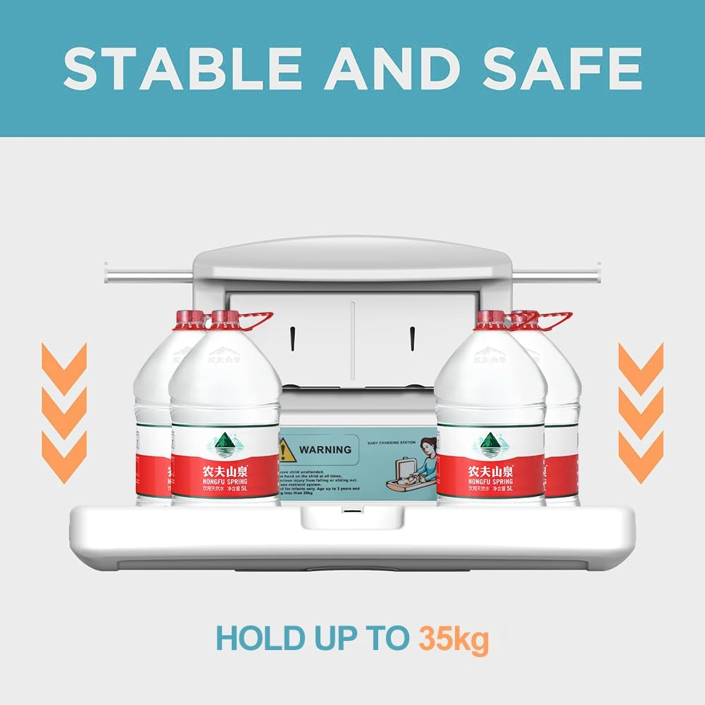 Baby Changing Station Wall Mounted Fold down Commercial Baby Care Table with Adjustable Safety Strap and Storage Box HDPE Meterial Bathroom Public Places image number 4