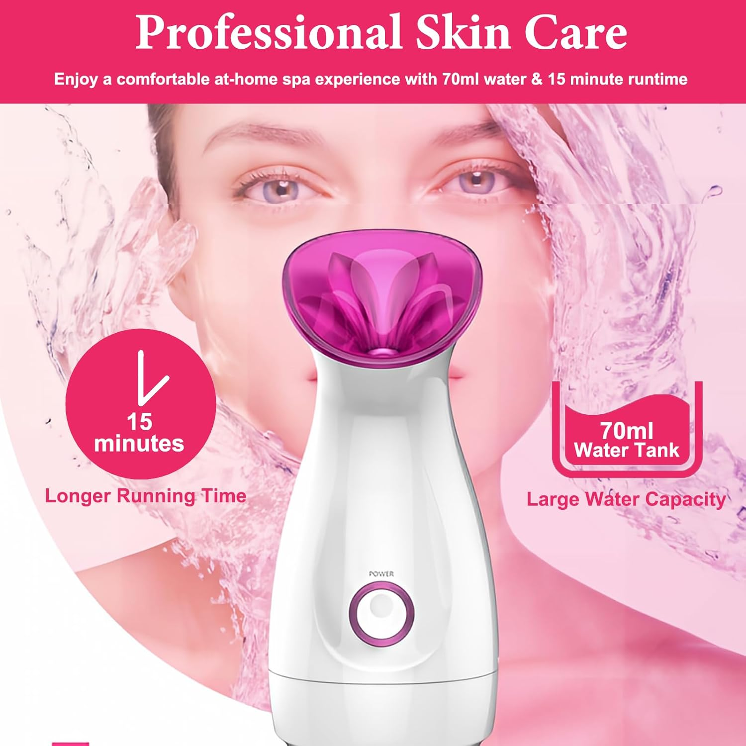 SIMTWO Facial Steamer, Nano Ionic Face Steamer for Facial Deep Cleansing, Warm Mist Facial Steamer Humidifier for Home Facial Sauna Spa, 70Ml Capacity, 15Min Running Time image number 4