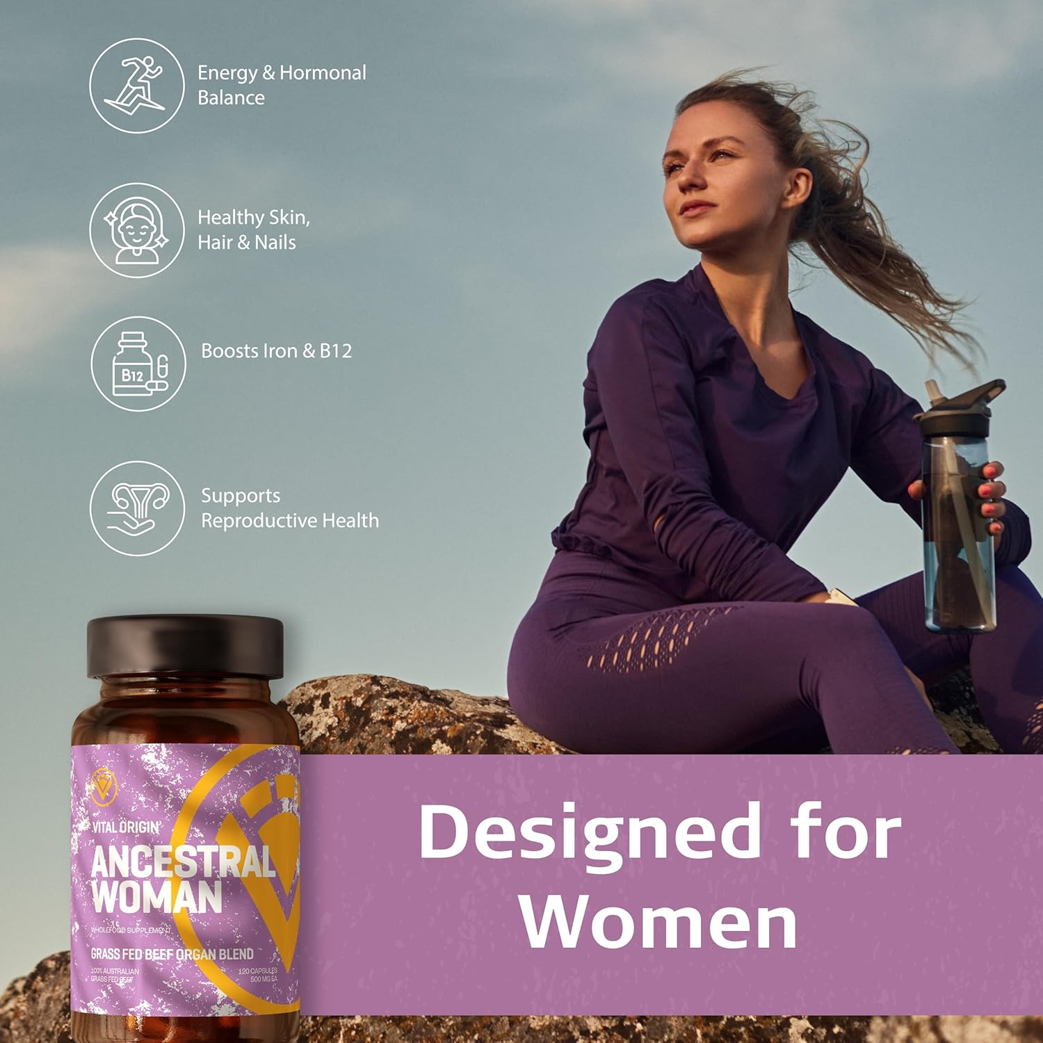 Ancestral Woman Beef Organ Blend Capsules - 100% Grass Fed Australian Superfood Ovary, Uterus, Liver, Spleen, Kidney & Whole Blood &ndash; Natural Source of Iron, B12, Vitamin A, Selenium & Biotin - 120 Capsules. image number 5