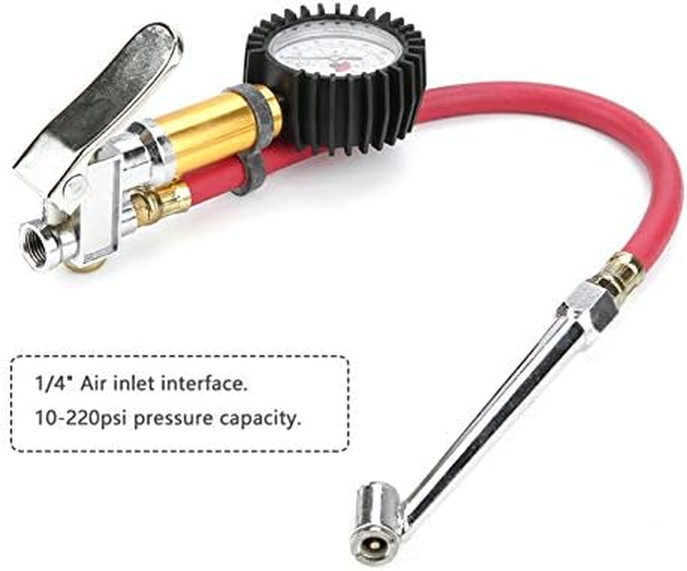 Viagasafamido Air Inflation Inflator Pump Gun 1/4 Inch Interface 10-220Psi Air Compressor Attachments Tire Inflator Nozzle with Tire Tyre Pressure Dial Meter for Bike Motorcycle Automobile