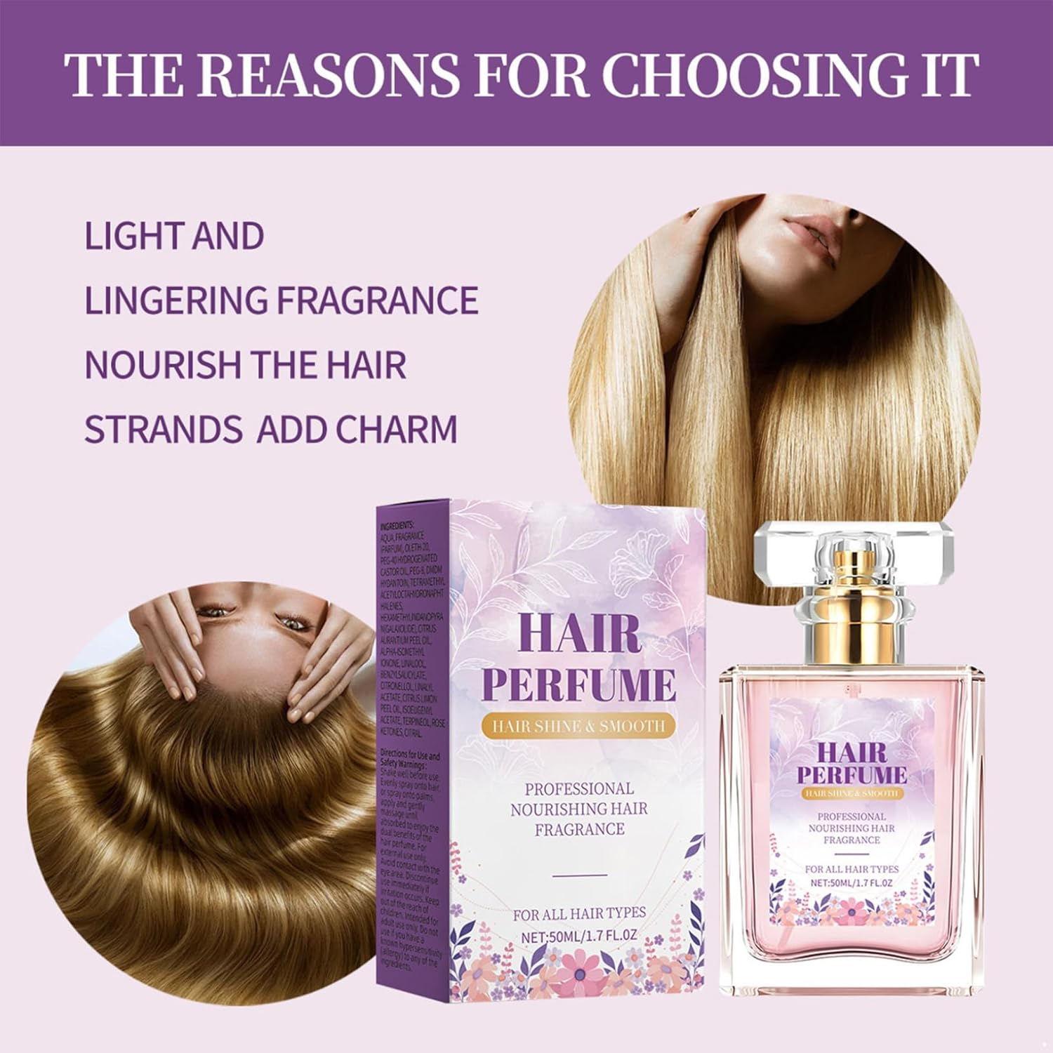 Choomomo Luxurious Floral Hair Perfume with Chamomile and Avocado Oil for Intense Hydration and Shine Lavender One Size