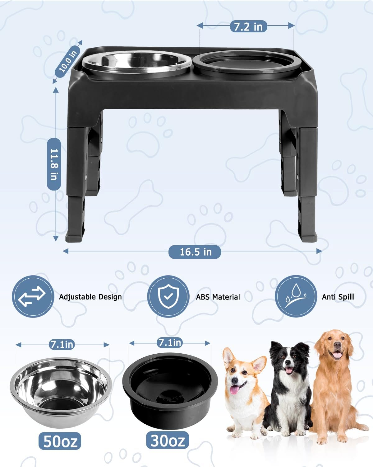 Elevated Dog Bowls, Raised Bowl Stand with No Spill Slow Water Feeder & Stainless Steel Food Dish, Feeding Station with 4 Adjustable Heights for Small Medium Large Dogs image number 1