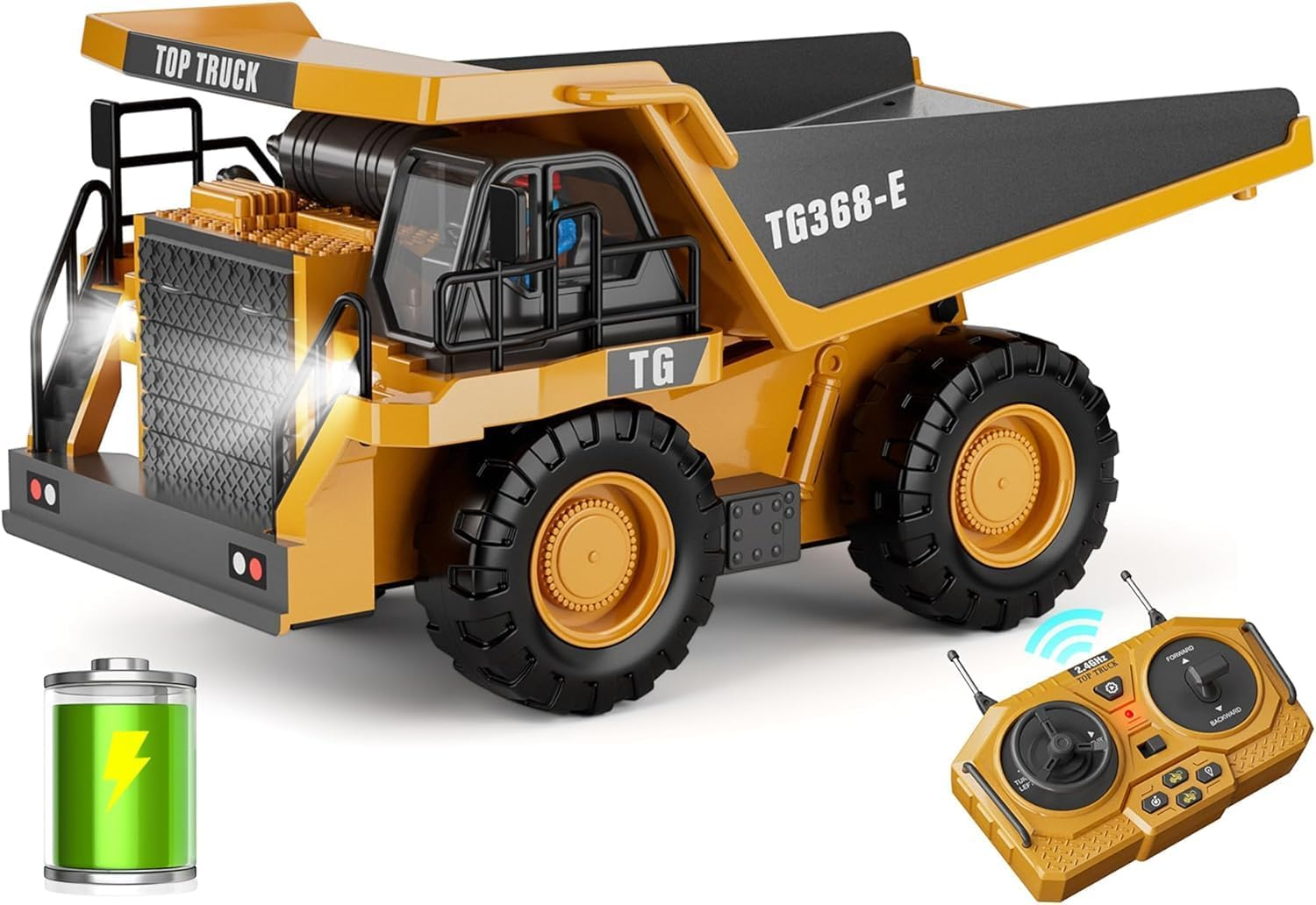 9-Channel RC Dump Truck - Metal Bed with 2 Rechargeable Batteries, Lights & Sound, Construction Vehicle Toy for Kids 3+, Christmas Birthday Gifts for Ages 3-12 image number 5
