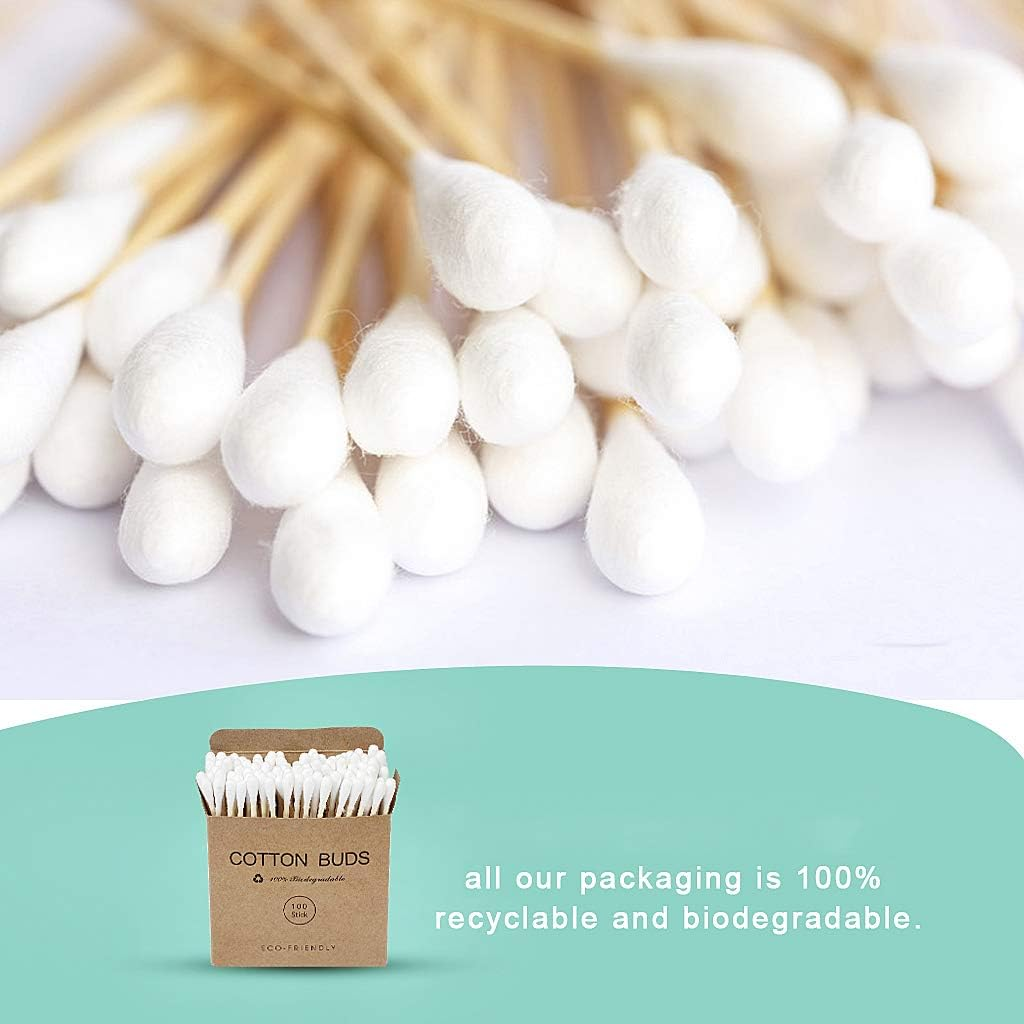 2 Packs Set(200 PCS) Bamboo Cotton Buds Eco-Friendly Cotton Ear Buds Swabs with Bamboo Handle Recyclable and Biodegradable Cotton Swabs for Makeup Cleaning Ear Cleaning and Wound Cleaning image number 1