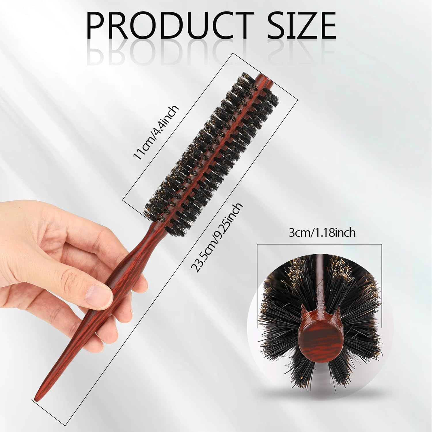 Small round Brush for Short Hair, Mini Natural Soft Boar Bristle Hair Brush Styling Brush Portable Travel Size Circular Hairbrush for Women and Men Smoothing, Detangling, Adding Hair Volume and Shine image number 5