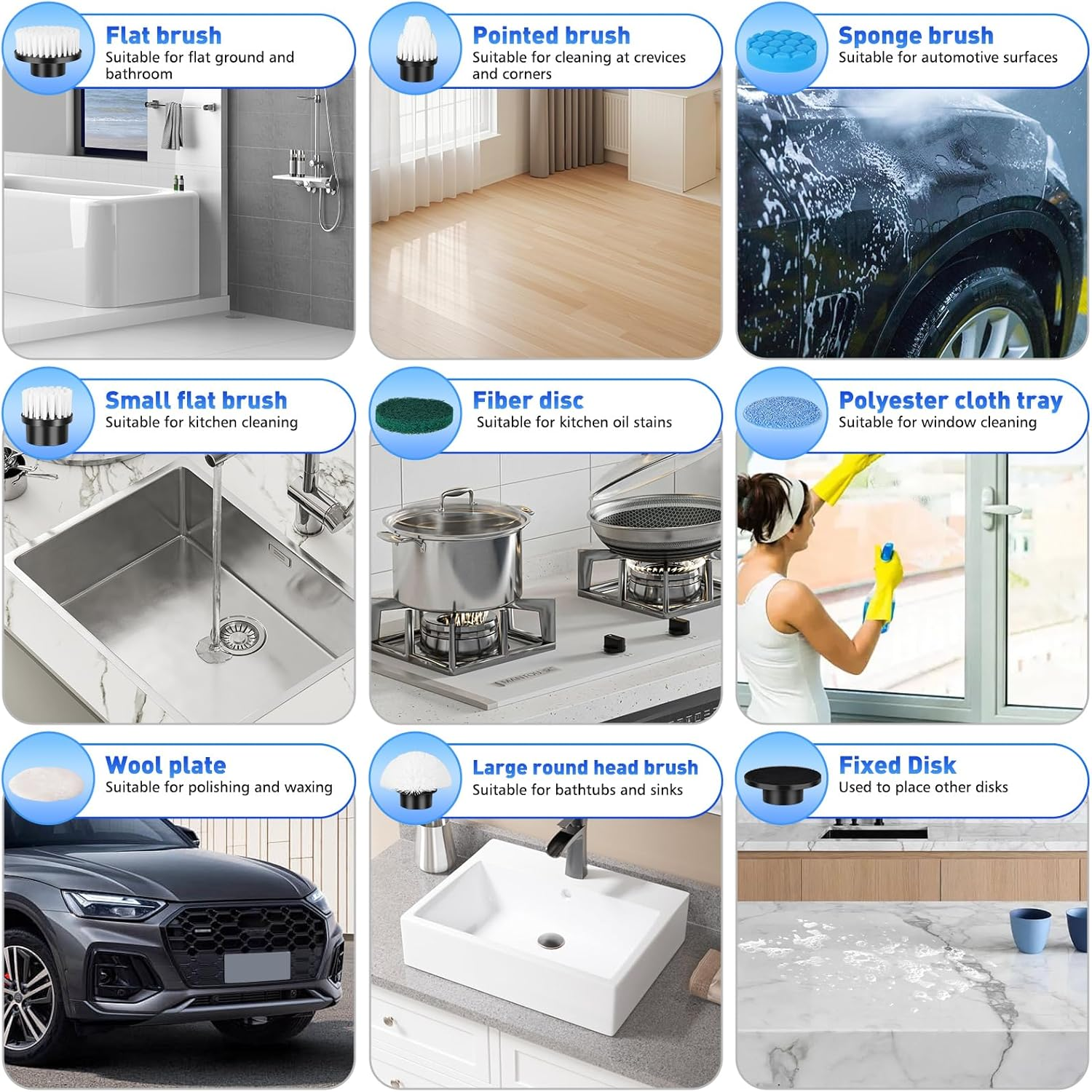 Electric Pin Scrubber: Cordless Electric Cleaning Brush with 9 Replaceable Brush Heads, 3 Speed Shower Power Scrubber with Adjustable Handle, for Floor Wall Tile Car Sink Shower Tub Bathroom image number 1