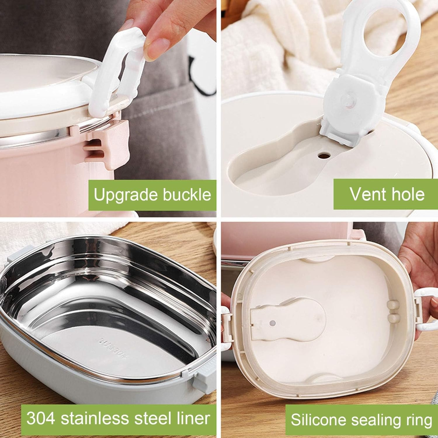 Niiyen Lunch Box 900Ml 1 Layer Hot Food Lunch Containers Portable Lunchbox Stackable 304 Stainless Steel Adult Bento Lunch Box Cold Food Storage Bowl for School Office Outdoor Travel - 900Ml image number 5