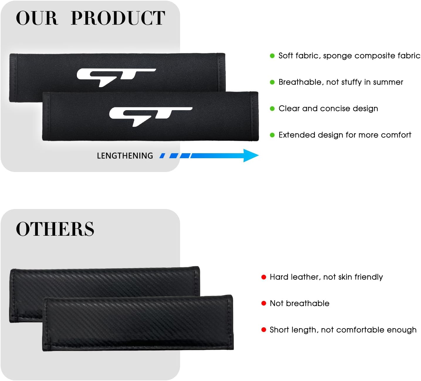 Annloysky 2PCS Black Seat Belt Covers Car Accessories, Car Seat Belt Pads Safety Belt Strap Luggage Shoulder Pad, Car Seatbelt Shoulder Strap Pads Safety Belt Cushions Protective Sleeves - Red Gt image number 2