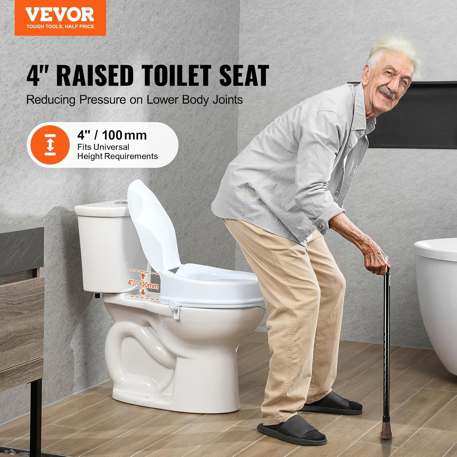 VEVOR Raised Toilet Seat, 10Cm Height Raised, 136 Kg Weight Capacity, Universal Toilet Seat Riser, Screw Rod Locking, with Toilet Seat, for Elderly, Handicap, Patient, Pregnant, Medical image number 6