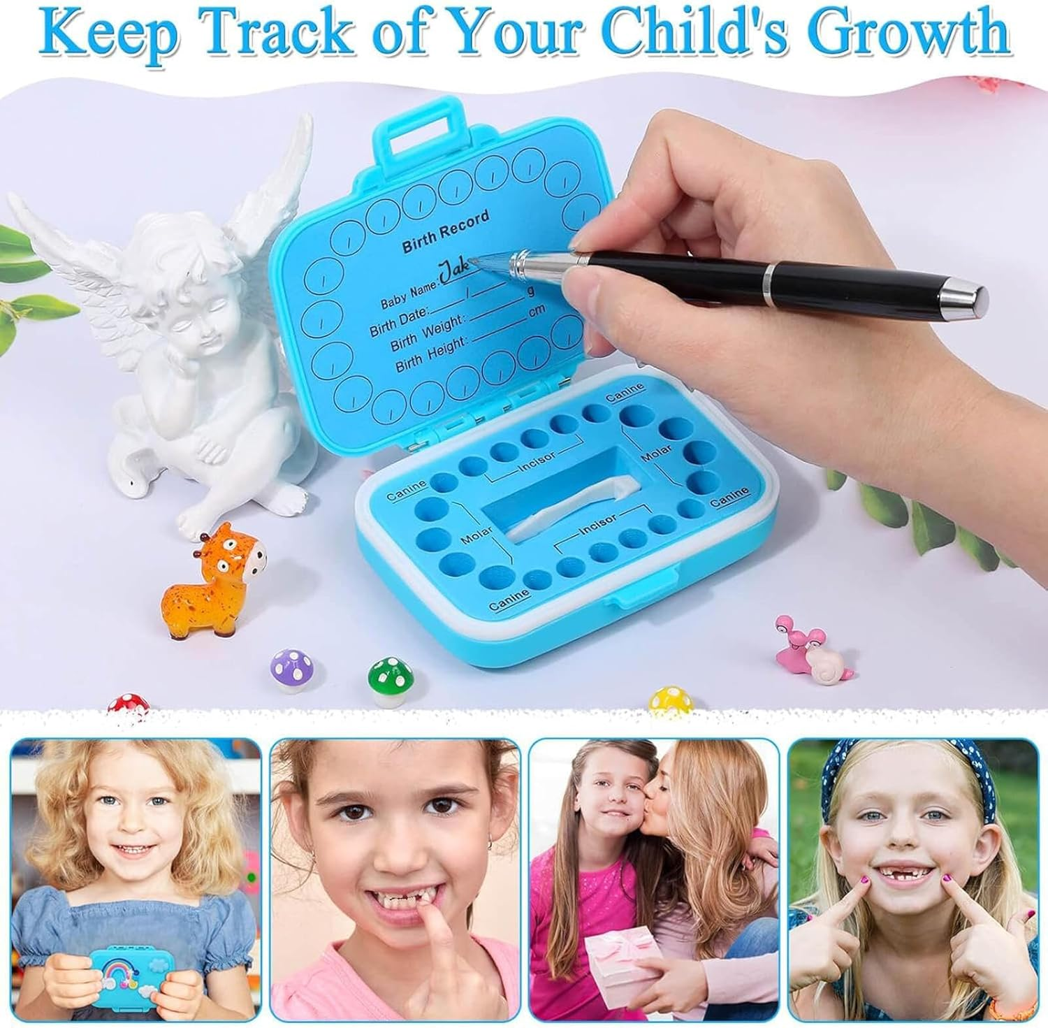 Tooth Holders for Kids Keepsake - Baby Tooth Holder Holds 20 Shed Teeth - Waterproof, Dustproof, Rainbow Pattern Tooth Holder with Tweezers, a Lanugo Bottle, Cotton Ball Pochy image number 5