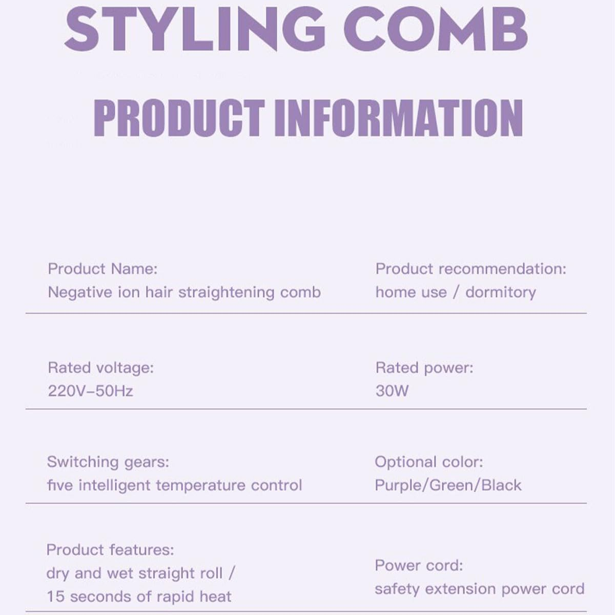 Portable Cordless Mini Hair Straightening Comb,Rechargeable Mini Hair Straightener, Negative Ions Do Not Hurt Hair,3-Speed Adjustment Temperature Usb,Light Weight Hot Comb Hair Straightener (Black) image number 5